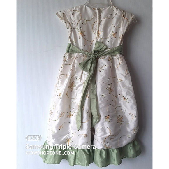 Vintage Tip Top USA Kids Girls 6 Dress Ivy Sage 9202 Embroidered Sequins Ruffles - Picture 3 of 10